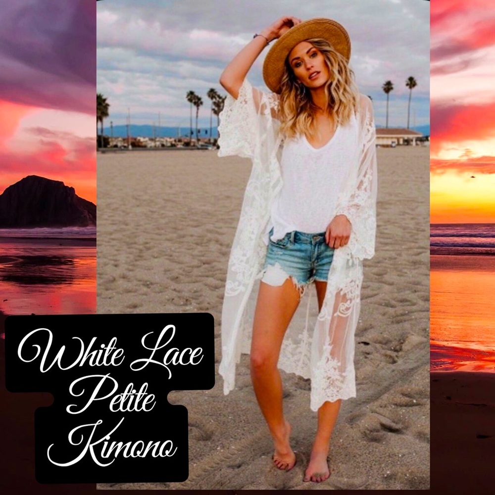 White Lace Kimono/Duster, Size Small Petite - Picture 1 of 7
